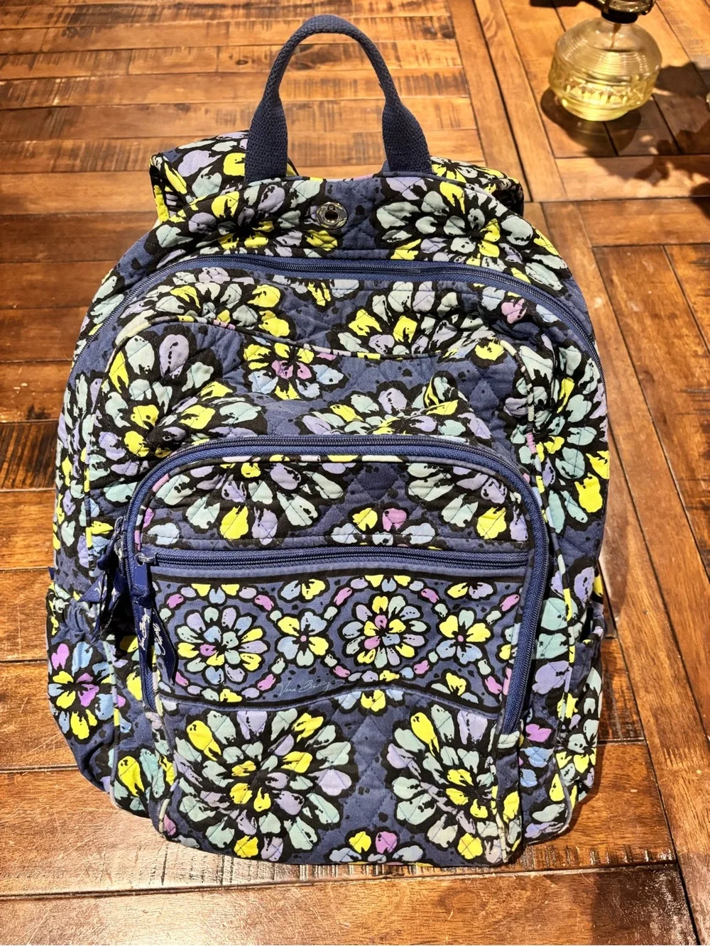 Vera Bradley Navy Quilted Floral Backpack in Indigo Pop